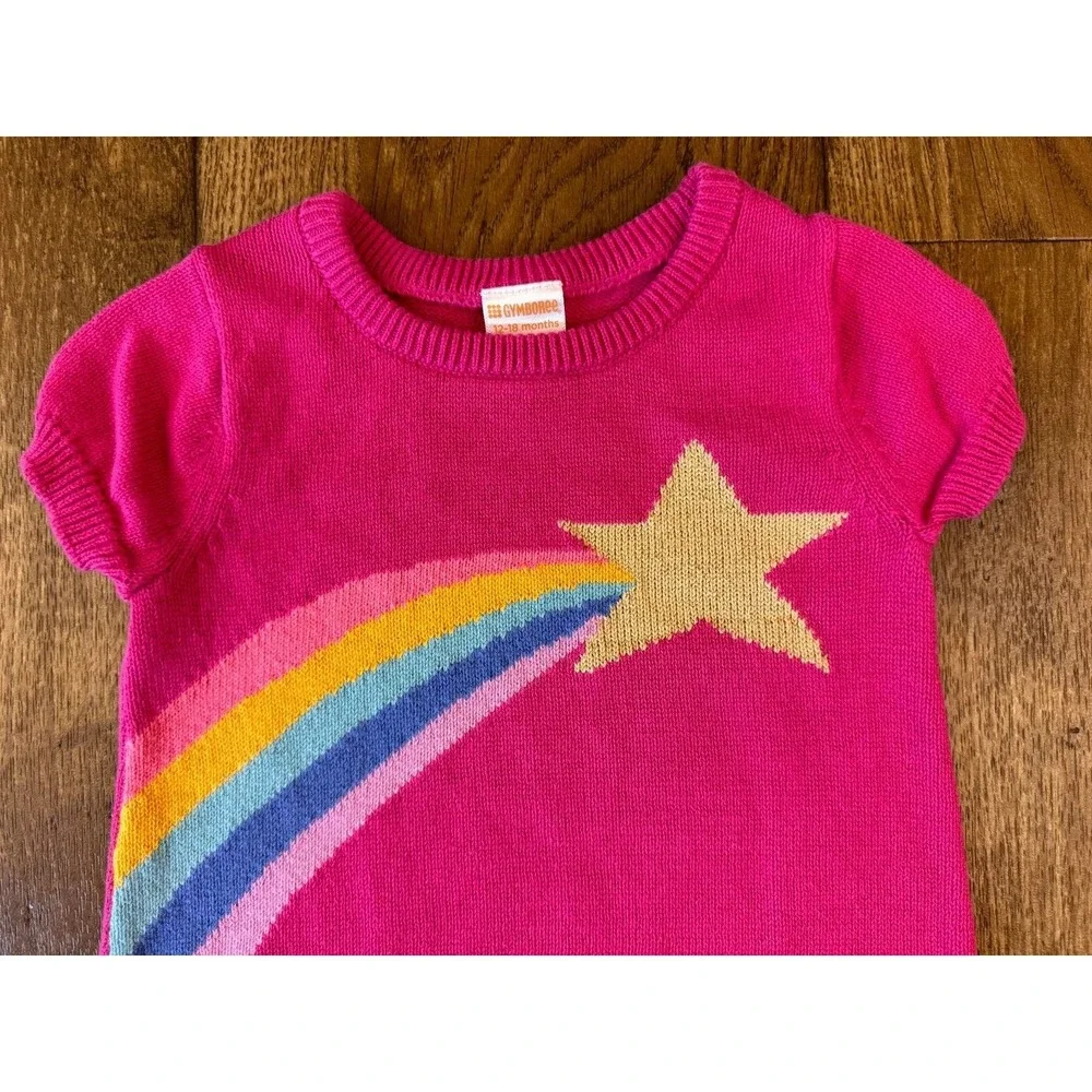 Gymboree Toddler Sweater Dress 12-18 Months Pink Cotton Rainbow Star Cosmic Club